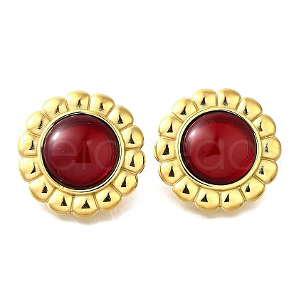 304 Stainless Steel Red Agate Stud Earrings EJEW-M065-05G-1