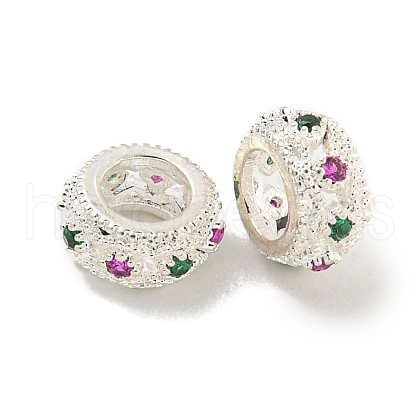 Rack Plating Brass Micro Pave Colorful Cubic Zirconia European Beads KK-L215-016A-S-1