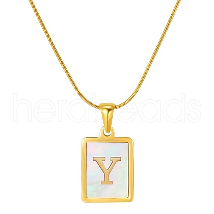 Stainless Steel Snake Bone Chain Alphabet Necklace with Shell Pendant WD3660-25-1