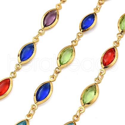 Brass Glass Horse Eye Link Chains CHC-R001-03G-03-1