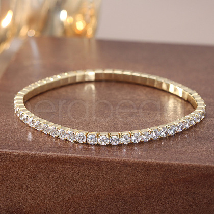 925 Sterling Silver Pave Cubic Zirconia Sqaure Link Chain Bracelets BJEW-A037-10G-1