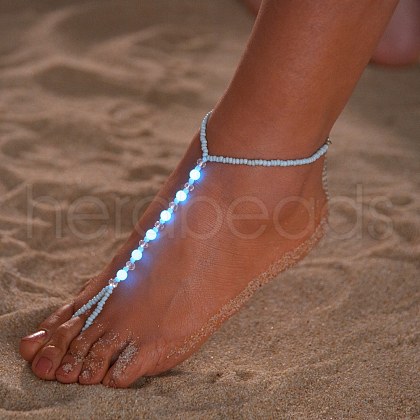 Luminous Resin Round Beaded with Glass Seed Beaded Anklets WG45460-01-1