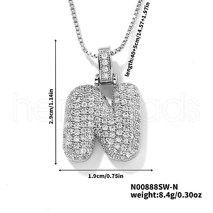 Elegant Brass Micro Pave Clear Cubic Zirconia 3D Initial Necklaces DV4415-37-1