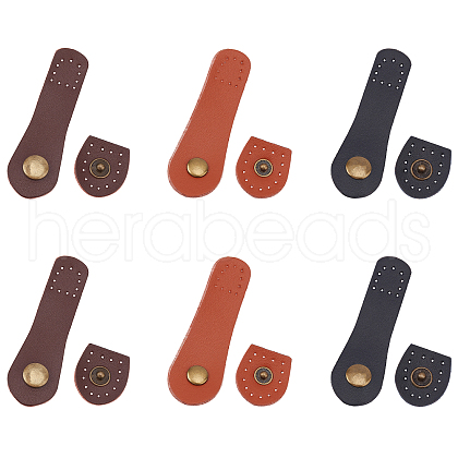 WADORN 6Sets 3 Colors Sew On Cowhide Leather Tab Closure with Snap Buttons FIND-WR0004-81-1