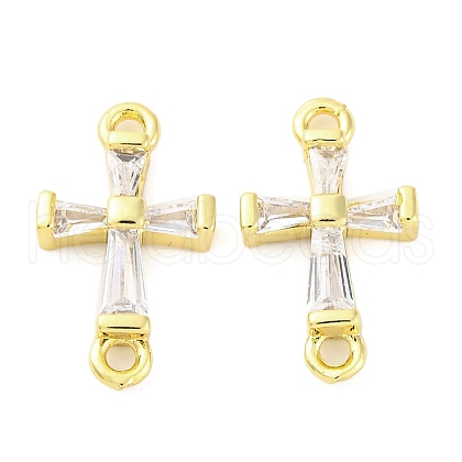 Brass Clear Cubic Zirconia Connector Charms KK-D325-05G-1