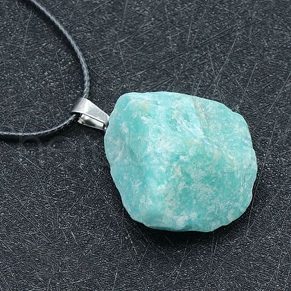 Natural Amazonite Raw Rough Nuggets Pendant Necklace FS-WG50F2C-16-1