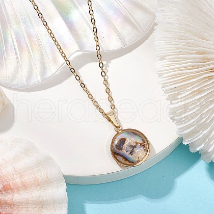 Natural Paua Shell Pendant Necklaces NJEW-JN05141-06-1