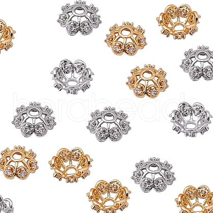Long-Lasting Plated Brass Micro Pave Grade AAA Cubic Zirconia Bead Caps ZIRC-NB0001-25-NR-1