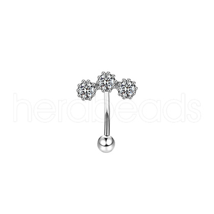 Flower 304 Stainless Steel Cubic Zirconia Eyebrow Barbell Rings WGF5FAC-02-1