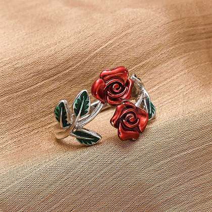 Zinc Alloy Enamel Open Cuff Rings for Women RJEW-U058-01P-1