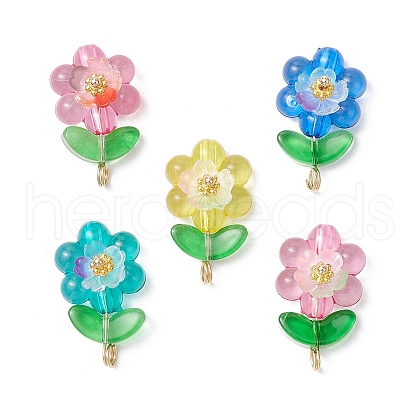 Luminous Transparent Resin Flower Pendants PALLOY-JF03759-02-1