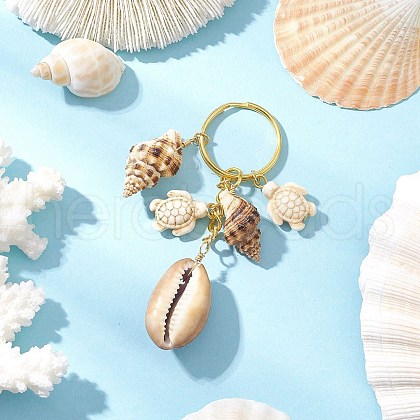 Ocean Style Natural Shell with Synthetic Turquoise Keychains KEYC-JKC01231-05-1