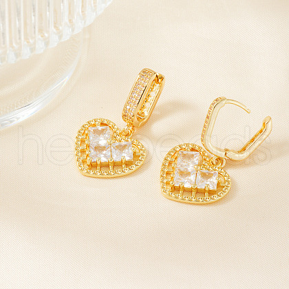 Elegant Brass Clear Cubic Zirconia Hollow Heart Hoop Earrings CD2189-2-1