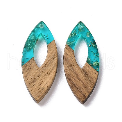 Transparent Resin & Walnut Wood Pendants RESI-N025-047A-02-1
