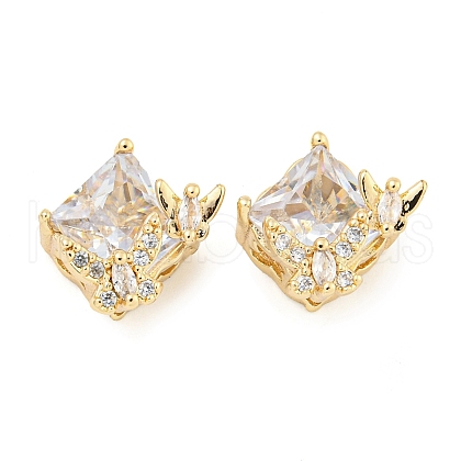 Rack Plating Brass Micro Pave Clear Cubic Zirconia Beads KK-F089-35G-01-1