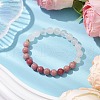 8mm Round Natural Quartz Crystal & Rhodonite Beaded Stretch Bracelets for Women BJEW-JB10700-2