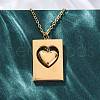 304 Stainless Steel Rectangle with Heart Pendant Necklaces for Women NJEW-Z065-03G-3
