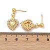 Heart Brass Micro Pave Clear Cubic Zirconia Dangle Stud Earrings EJEW-F895-14G-5