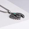 Punk Retro Stainless Steel Pave Green Cubic Zirconia Cross Angel Wing Pendant Necklaces for Men GM5951-4