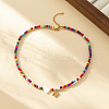 Heart Natural Shell & Colorful Glass Seed Round Beaded Necklaces FS-WGE10D5-14-1