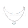 Acrylic Heart Pendant ABS Plastic Imitation Pearl & Glass Seed Beaded Double Layer Necklaces NJEW-JN05290-03-2