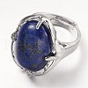 Adjustable Oval Gemstone Wide Band Rings RJEW-L062-01H-2