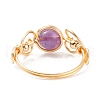 Natural Amethyst Braided Finger Ring RJEW-TA00042-02-6