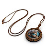 Flat Round with Eye of Horus Pattern Alloy & Glass & Wood Pendant Necklaces FS-WG5F061-01-4