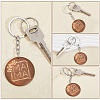 CHGCRAFT 18Pcs 3 Style Flat Round Wood Keychains KEYC-CA0001-55-5