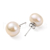 Natural Pearl Round Bead Stud Earrings EJEW-E298-01G-02P-2