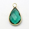 Golden Tone Brass Glass Teardrop Pendants GLAA-J017A-G-3