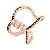 Rack Plating Brass Micro Pave Cubic Zirconia Open Cuff Rings for Women RJEW-F162-07RG-1