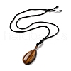 Natural Tiger Eye Pendant Necklace with Nylon Cord for Women NJEW-L464-A02-3