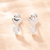 S999 Fine Silver Micro Pave Clear Cubic Zirconia Stud Earrings EJEW-F356-05S-1