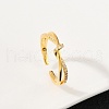 925 Sterling Silver Micro Pave Clear Cubic Zirconia Adjustable Cuff Rings for Women RJEW-G351-04G-3