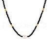 Natural Black Spinel Faceted Rondelle and Freshwater Pearl Beaded Necklaces AF5401-5