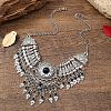 Ethnic Style Zinc Alloy Pave Synthetic Turquoise Teardrop Statement Chunky Bib Necklaces for Women FS-WG23959-04-1