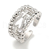 Rack Plating Brass Micro Pave Cubic Zirconia Belt Buckle Open Cuff Rings for Women RJEW-I104-07P-1