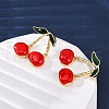 Cherry Brass Enamel Dangle Stud Earrings EJEW-U062-02A-G-3