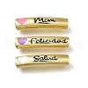 Mother's Day Brass Enamel Heart Word Mom Curved Tube Beads KK-C090-51G-1