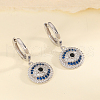 Retro Style Flat Round with Evil Eye S925 Sterling Silver Clear Cubic Zirconia Hoop Earrings LX8023-2-1