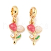 Rack Plating Alloy Enamel Flower European Dangle Charms FIND-B034-45G-02-1