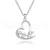 Mother's Day Heart with 3 Elephants 304 Stainless Steel Micro Pave Clear Cubic Zirconia Pendant Necklaces for Women FS-WGA5B1D-02-1