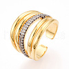 Brass Micro Pave Clear Cubic Zirconia Cuff Rings for Women KK-T074-09G-4