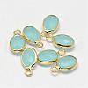Oval Faceted Golden Tone Brass Glass Charms GLAA-O015-G-2