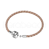 TINYSAND Rhodium Plated 925 Sterling Silver Braided Leather Bracelet Making TS-B-127-18-2