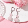 Round Natural Rose Quartz Dangle Earrings EJEW-JE05536-02-3
