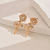 Elegant Brass Pave Clear Cubic Zirconia Flower with Bowknot Stud Earrings OP0904-2