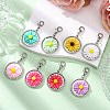 Flat Round with Flower Pattern Resin Pendant Decorations HJEW-JM03462-2
