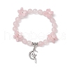 Natural Rose Quartz Round Beaded Charm Bracelets BJEW-TA00615-03-2